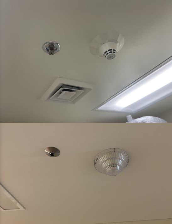 Smoke detectors next to sprinklers in a hospital