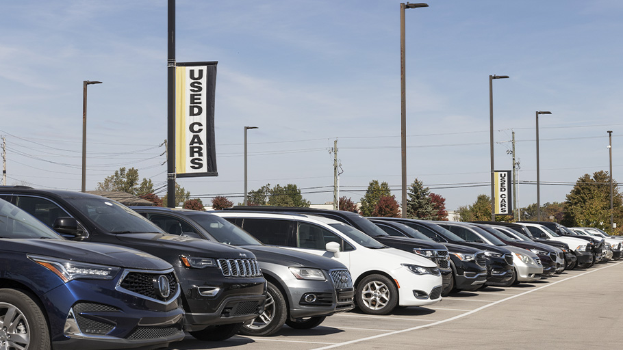 A used car lot full of cars.