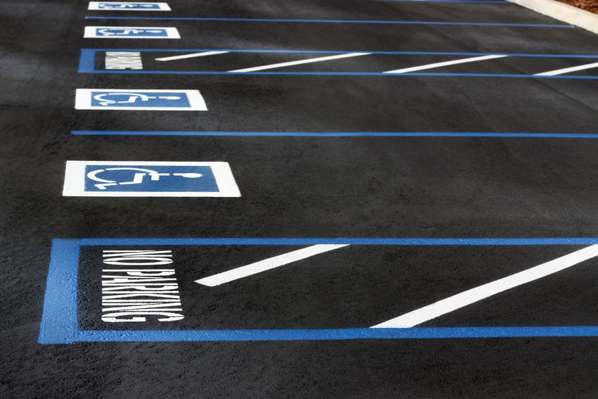 Two van-accessible handicap parking spaces allow wheelchairs easy access