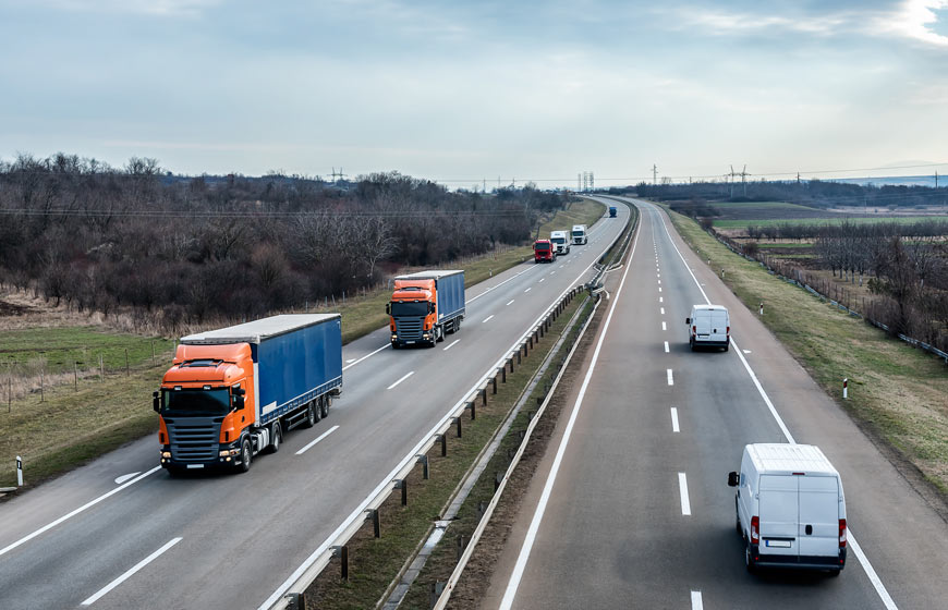 Trucks on a strip of highway