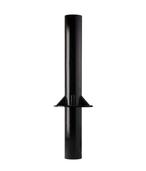 A black anti-ram bollard with black fins on a white background.