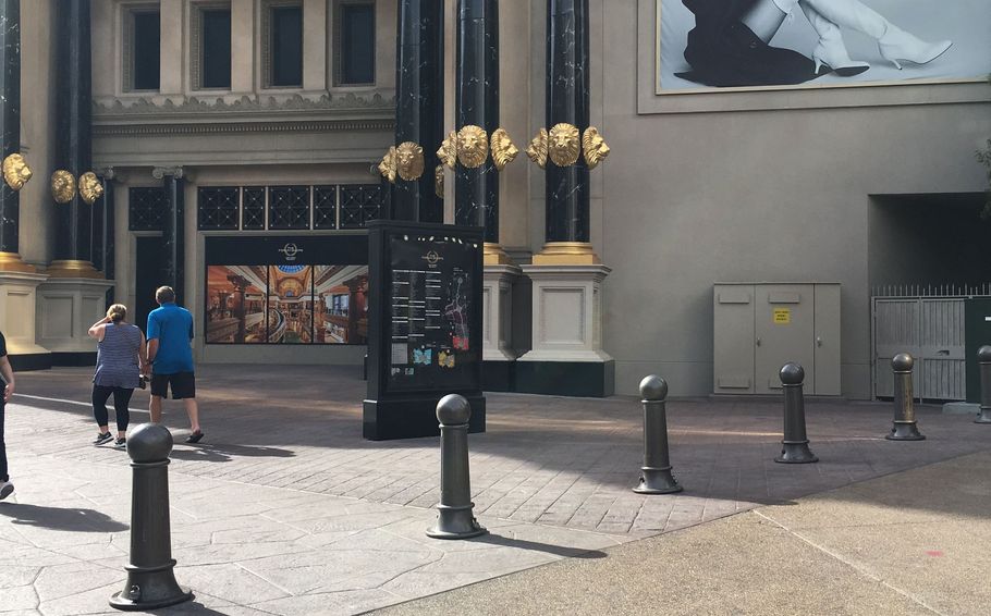 Bollards outside a neo-classical theatre in Los Vegas