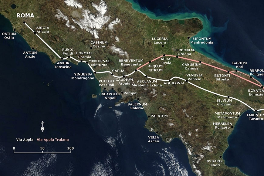 Map of long road built during Roman Empire