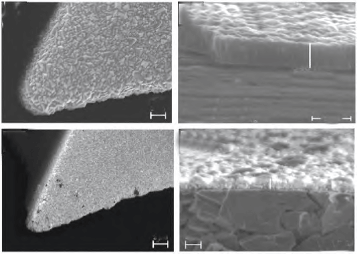 Fig.11 The morphology of different coating (φ0.3 mm):(a),(b) FGD coating; (c),(d) NCD coating