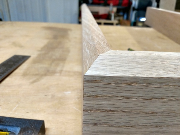 Closeup of a chamfered miter joint