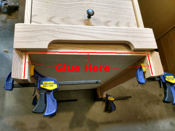 Areas to glue for the front baseboard piece