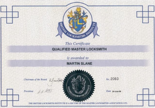 qualified master locksmith certificate